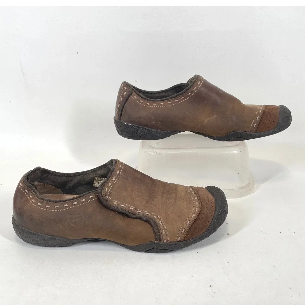 Keen Presidio Brown Leather Suede Slip On Shoes Womens 8.5 Contrast Stitching